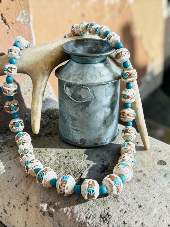 Vintage Jewelry - Vintage/Antique Murano Venetian Latticino Wedding Cake Necklace 16.5in.